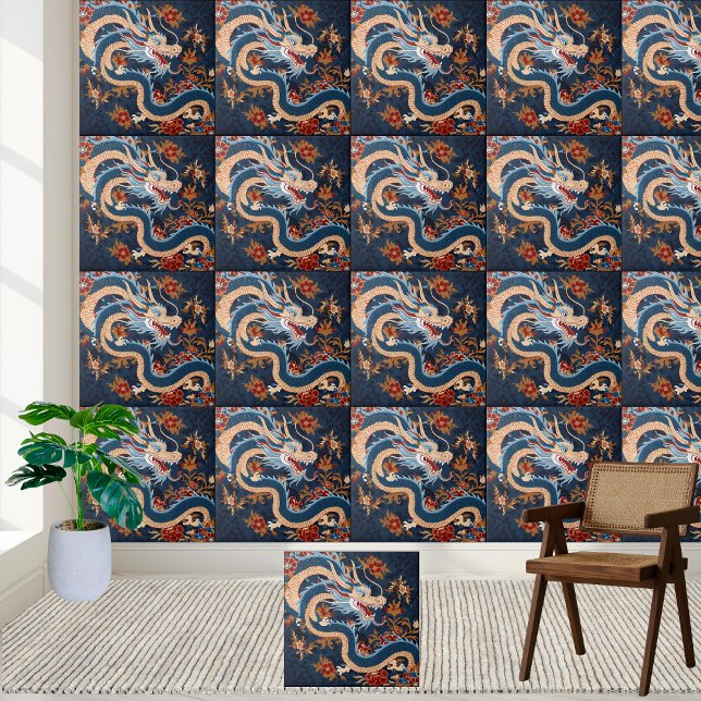 Azulejo Chinoiserie Dragon Tile (Asian Chinoiserie Dragon Tile)