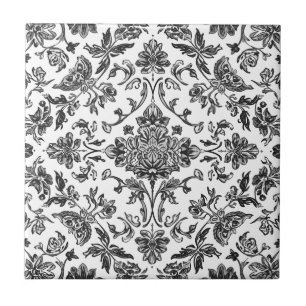 Azulejo Chinoiserie Floral Negro y Blanco Acuarela