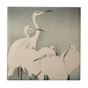 Azulejo Chinoiserie Patrón de Nieve Invernal de Garza Blan