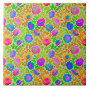 Azulejo Chintz floral exótico con toque de verde