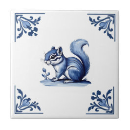 Azulejo Chipmunk Delft Esquinas Blancas Azules Animales Wo