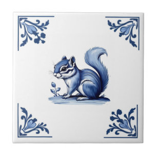Azulejo Chipmunk Delft Esquinas Blancas Azules Animales Wo