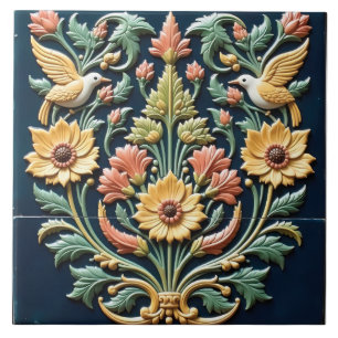Azulejo Chismes de canto de pájaros en las flores ornament