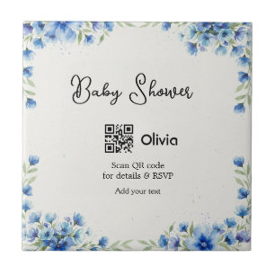 Azulejo Chorreo de bebé de flor de acuarela azul código QR