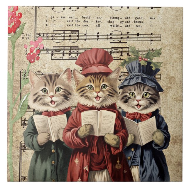 Azulejo Christmas Caroling Cats (Frente)