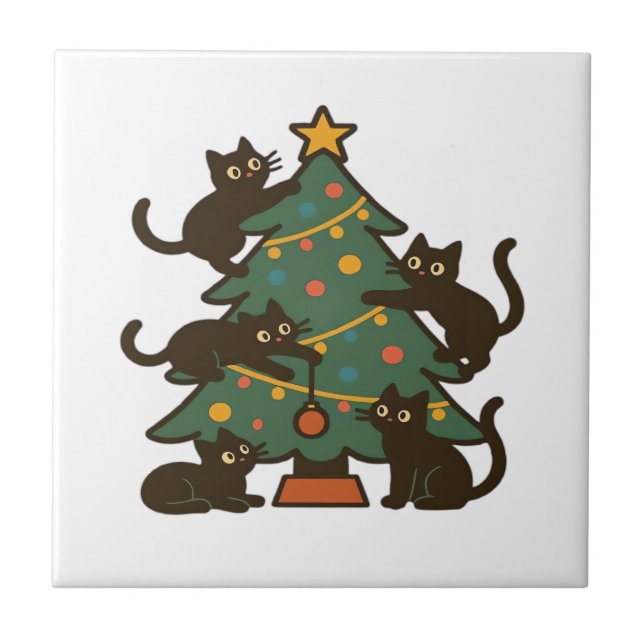Azulejo Christmas Cats Around The Tree Holiday Classic (Frente)