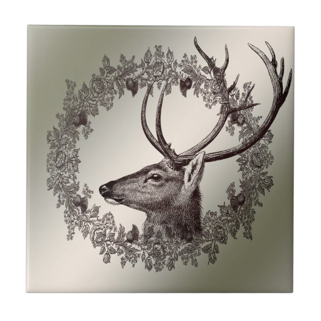 Azulejo Christmas Party Floral Reindeer Golden Winter (Frente)