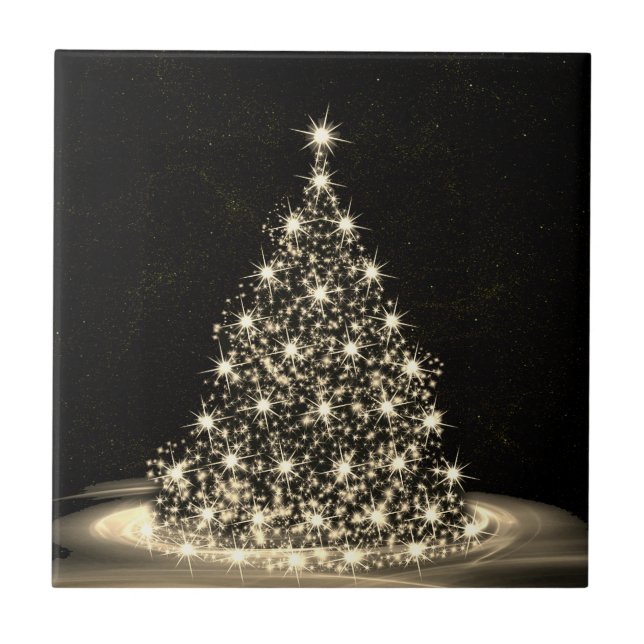 Azulejo Christmas Party Golden Shiny Tree Winter Black (Frente)