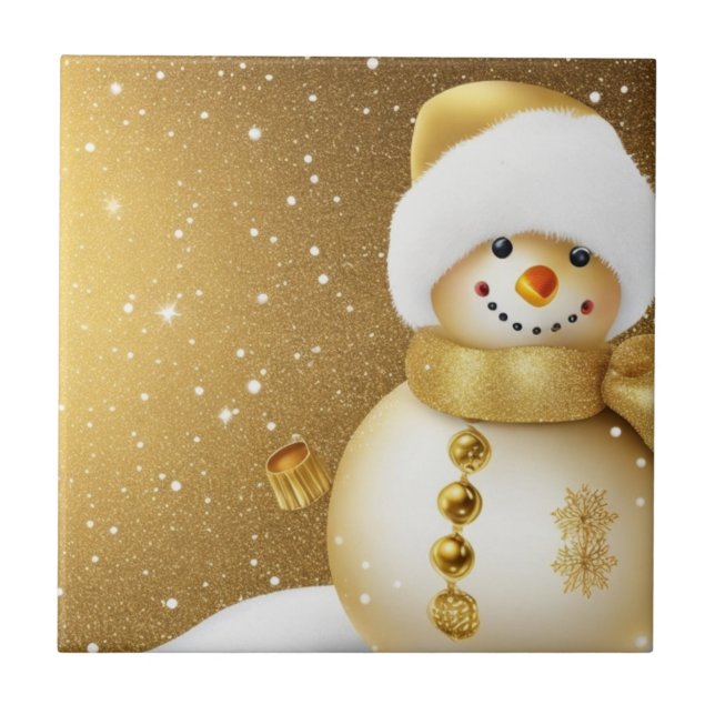 Azulejo Christmas Party Golden Snowman Snowflakes Holidays (Frente)
