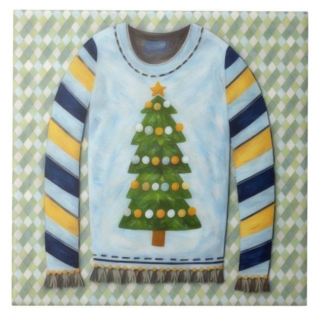 Azulejo Christmas Tree Ugly Sweater Holiday Art Tile (Frente)