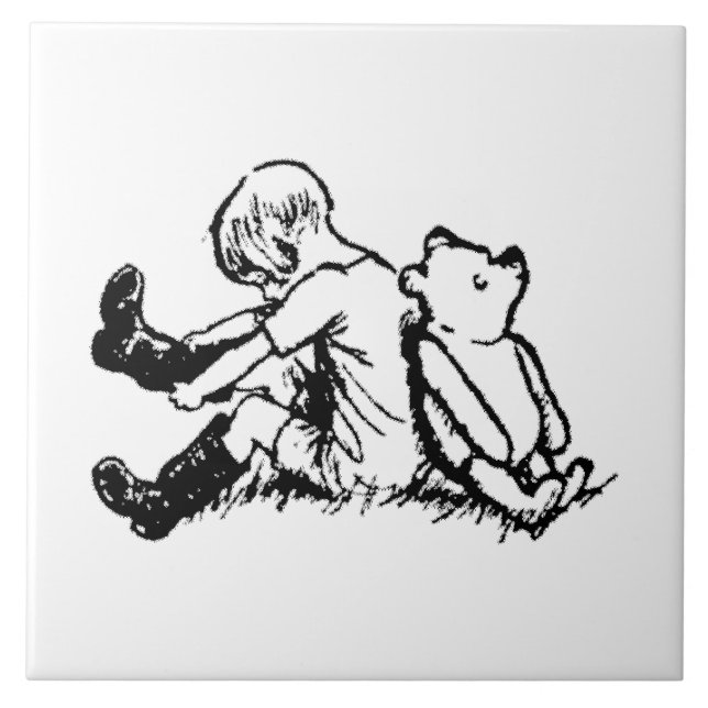 Azulejo Christopher Robin poniéndose las botas con Pooh (Frente)