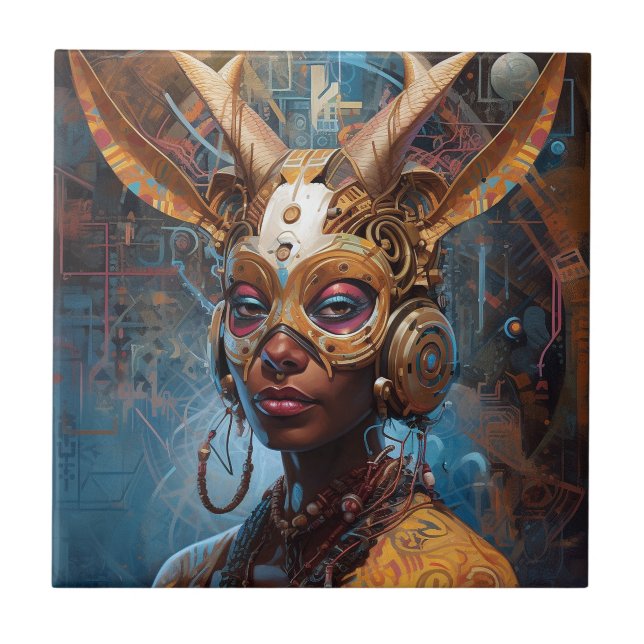 Azulejo Ciberpunk de ciencia ficción Antelope Headdress (Frente)