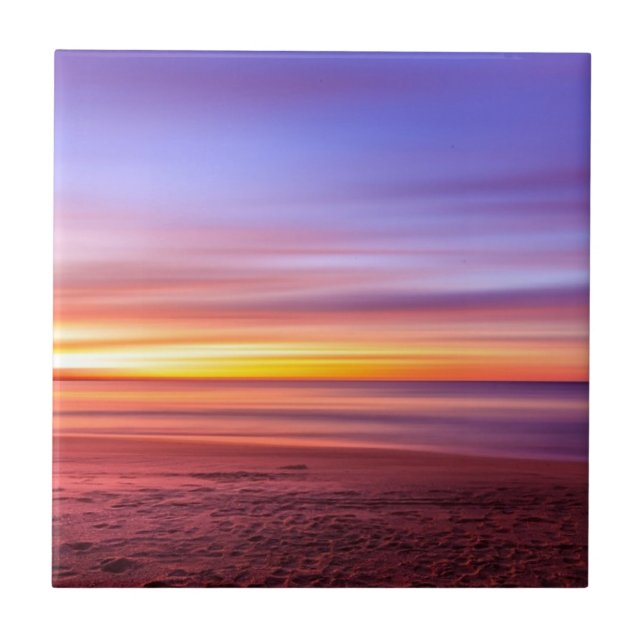 Azulejo Cielo al atardecer sobre la playa y el mar (Frente)