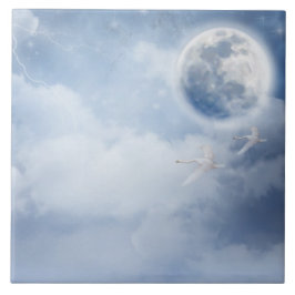 Azulejo Cielo azul mágico con cisnes voladores