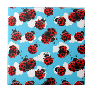 Azulejo Cielo Azul Nubes Blancas Escarabajo Mariquita Roja