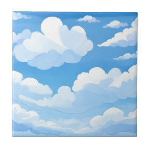 Azulejo Cielo Lleno de Nubes   Pintura de Cielo Azul Acuar