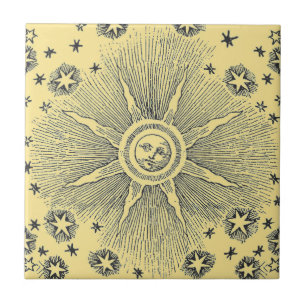 Azulejo Cielo Nocturno Antiguo Estrellas Sol Zodiaco Medie
