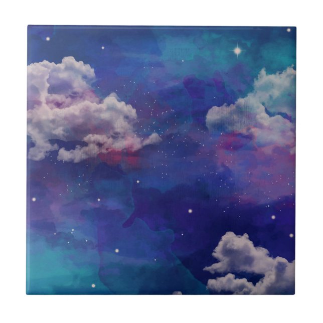 Azulejo Cielo Nocturno Azul Y Púrpura Estelar (Frente)