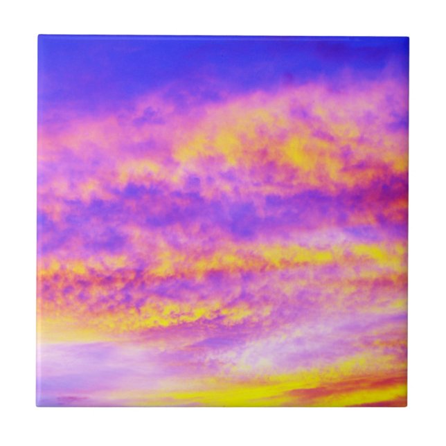 Azulejo Cielos dorados de naranja morado rosa (Frente)