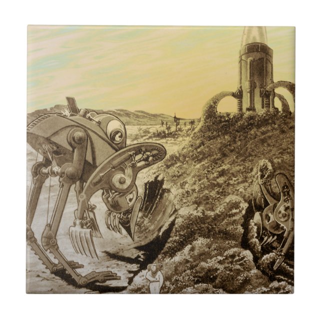 Azulejo Ciencia Ficción Vintage Alienígenas Planeta Constr (Frente)