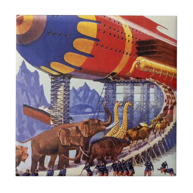 Azulejo Ciencia ficción vintage, animales salvajes del Arc (Frente)