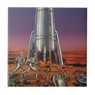 Azulejo Ciencia ficción vintage, astronautas alienígenas e