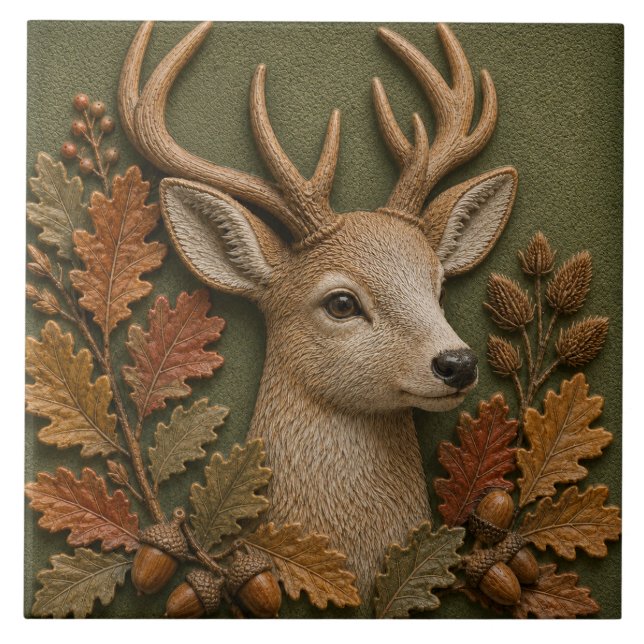Azulejo Ciervo de otoño animal del bosque (Frente)