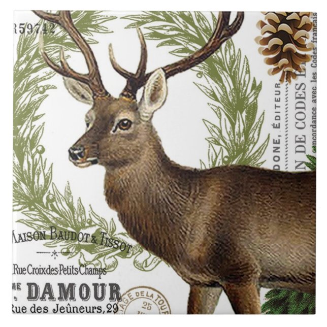 Azulejo ciervos modernos del invierno del arbolado del (Frente)