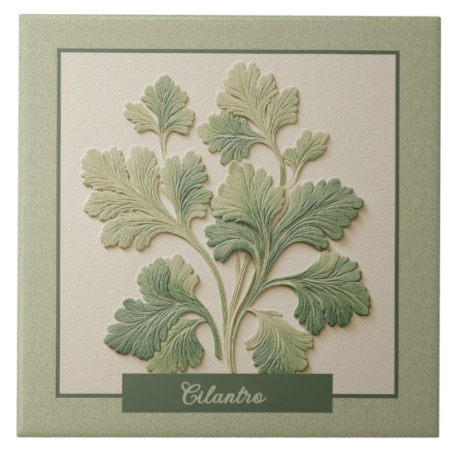 Azulejo Cilantro Hierbas Decoración de Cocina Relieve Fals (Frente)