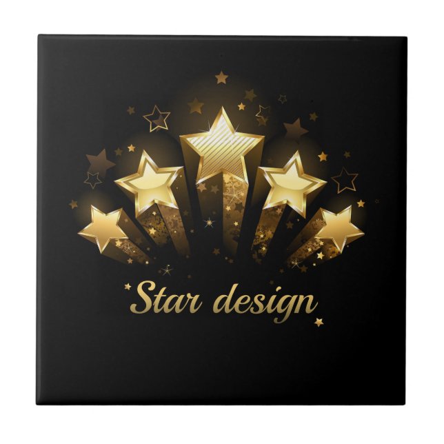 Azulejo Cinco estrellas de oro en negro (Frente)