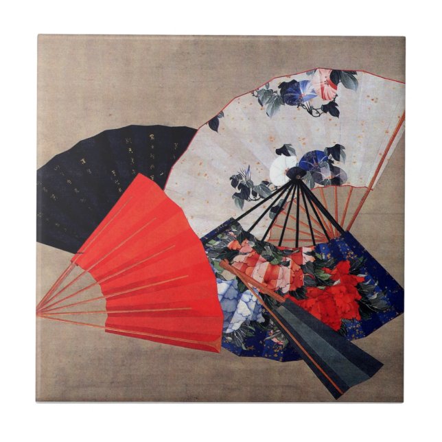Azulejo Cinco fans japoneses, Hokusai, Ukiyoe (Frente)