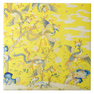 Azulejo Cinco Fénix en Jardín Chino Amarillo Floral