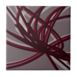 Azulejo Cinta abstracta gris y borgoñona | Grande<br><div class="desc">Las baldosas de cerámica gris y borgoña presentan una composición artística de cinta abstracta con tonos de vino borgoña y gris con acentos blancos sobre un fondo gris.</div>