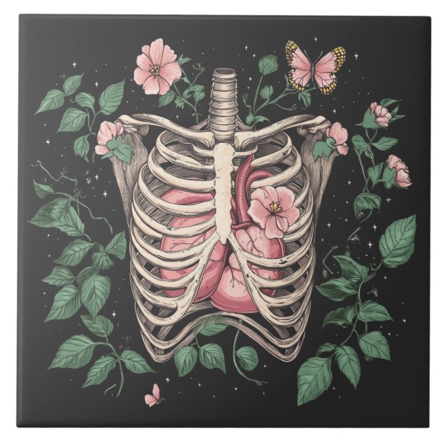 Azulejo Cinta floral y Ilustracion botánico cardíaco (Frente)