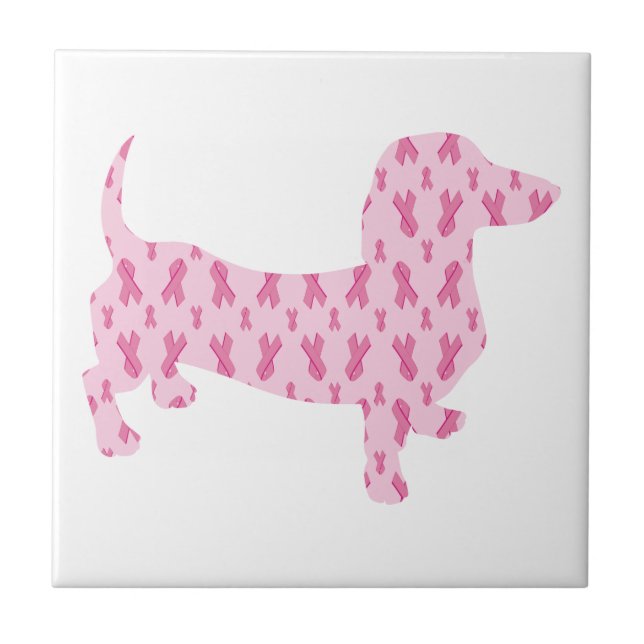Azulejo Cinta rosa Dachshund para el cáncer (Frente)