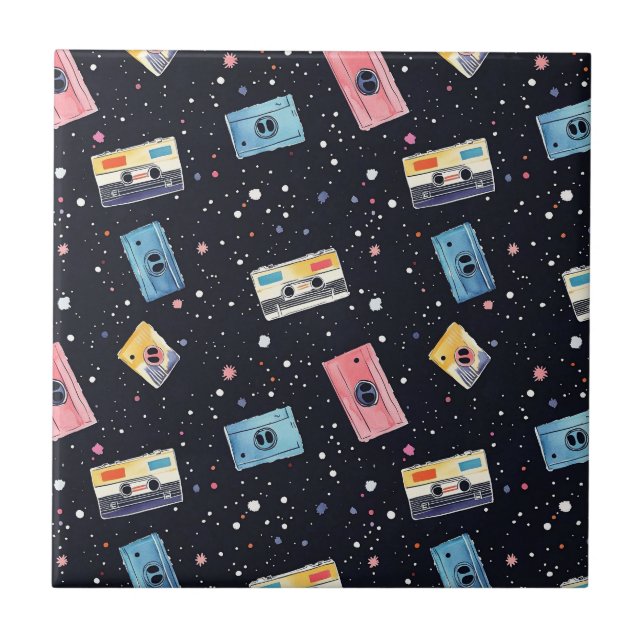 Azulejo Cintas de cassette retro en espacio cósmico (Frente)