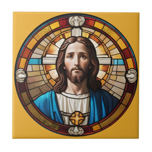 Azulejo Circular de Jesucristo Faux Círculo de Vidrio Manc (Frente)