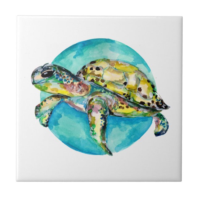 Azulejo Círculo azul de tortuga verde (Frente)