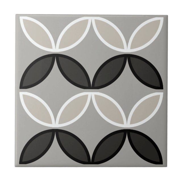 Azulejo Círculo blanco y gris negro o pétalos de flores (Frente)