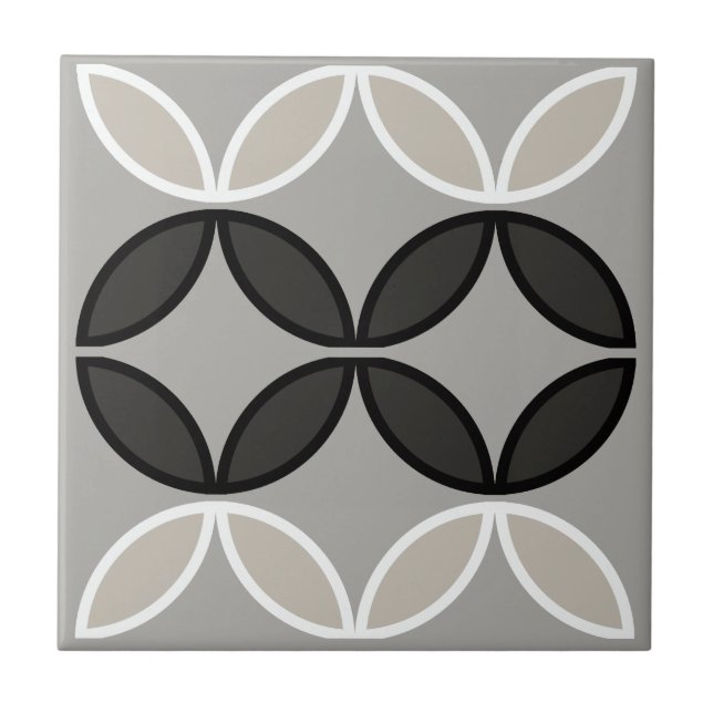 Azulejo Círculo blanco y gris negro o pétalos de flores (Frente)