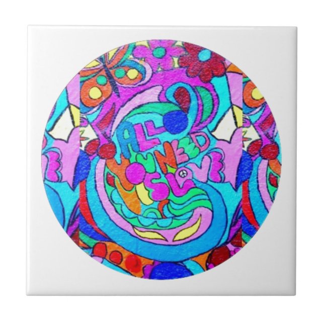 Azulejo circulo de amor hippie groovy (Frente)