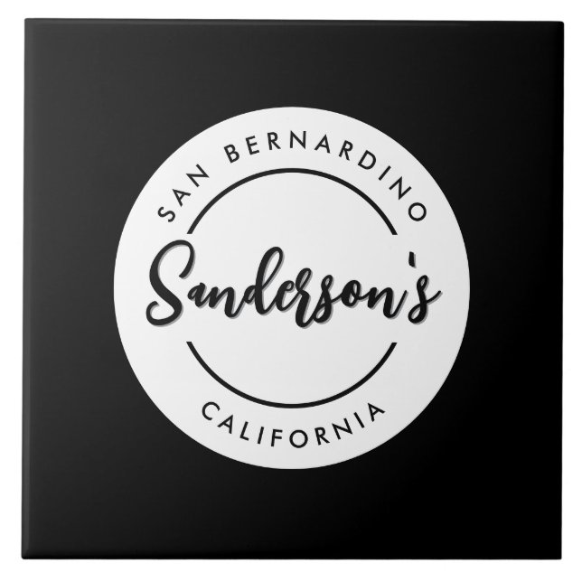 Azulejo Círculo de nombre de ubicación de la ciudad blanca (Frente)