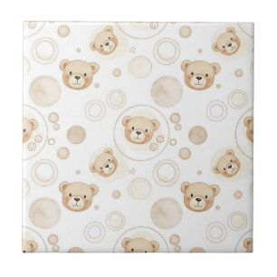 Azulejo Círculo de osito de peluche neutro en beige para b