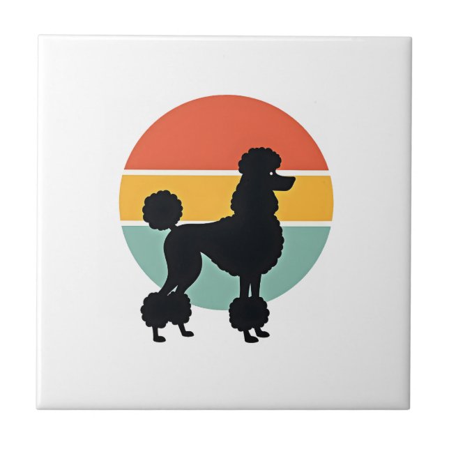 Azulejo Círculo de silueta de perro retro puesta de sol de (Frente)