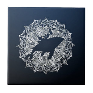 Azulejo Círculo Mandala Ballena Jorobada Azul