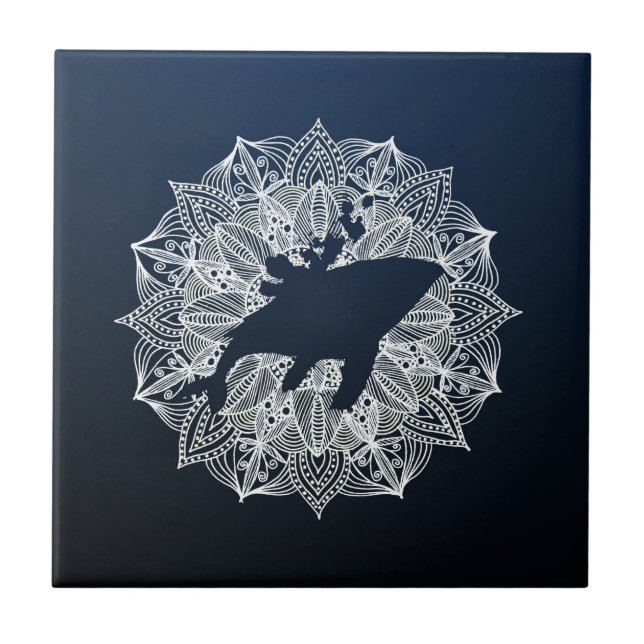 Azulejo Círculo Mandala Ballena Jorobada Azul (Frente)