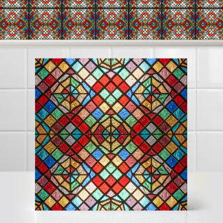 Azulejo Círculo Radiante Catedral Simétrica Vidrio de Colo