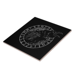 Azulejo Círculo Rúnico Vikingo Cuervo de Odín Huginn Munin