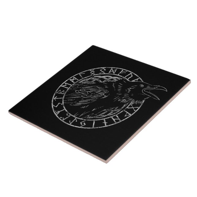 Azulejo Círculo Rúnico Vikingo Cuervo de Odín Huginn Munin (Lado)