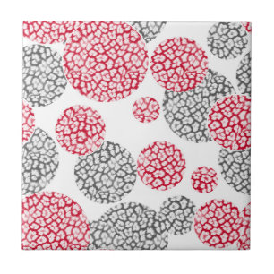 Azulejo Círculos con huella de piel de leopardo gris y roj